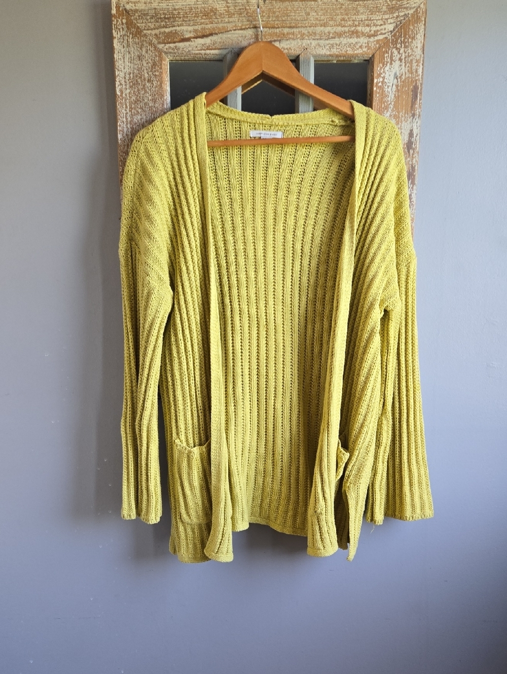 American Eagle Open-Front Knit Cardigan Sweater - Yellow Green XS